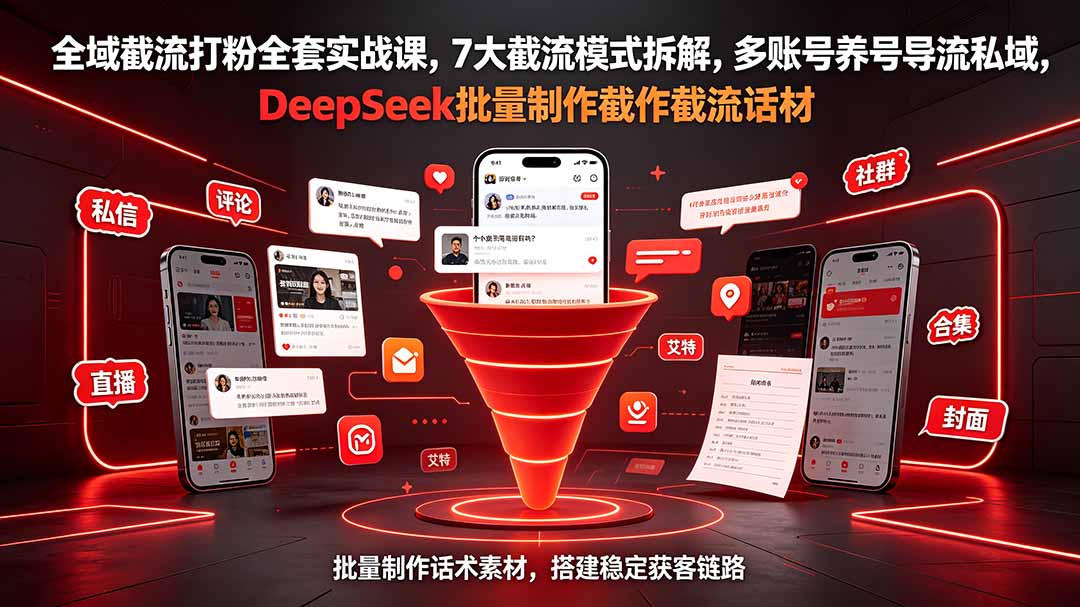 全域截流打粉全套实战课，7大截流模式拆解，多账号养号导流私域，DeepSeek批量制作截流话术素材-爱搭资源网