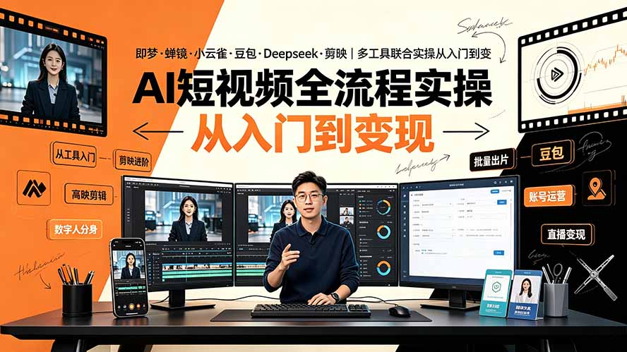 AI短视频全流程实操：即梦·蝉镜·小云雀·豆包·Deepseek·剪映｜多工具联合实操从入门到变现-爱搭资源网