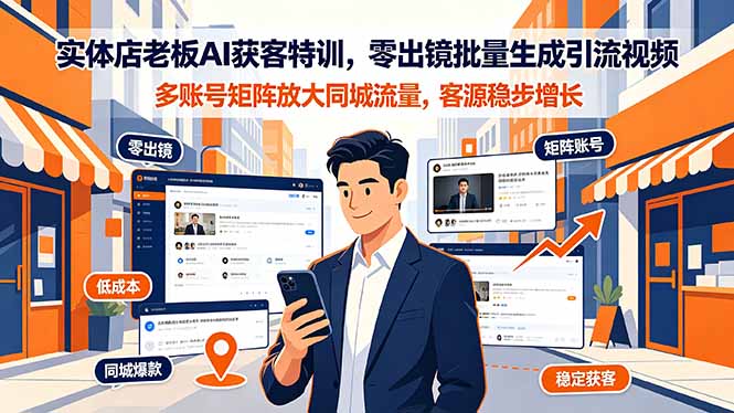实体店老板AI获客特训，零出镜批量生成引流视频，多账号矩阵放大同城流量，客源稳步增长-爱搭资源网