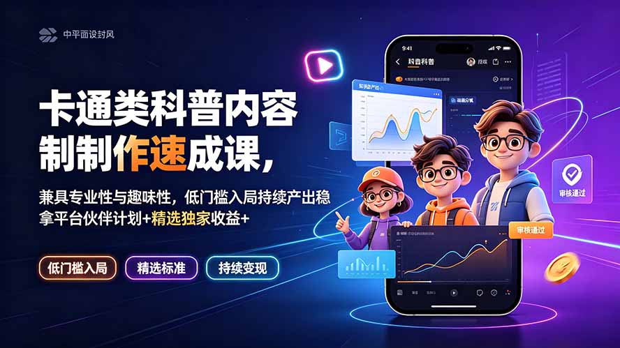 卡通类科普内容制作速成课，兼具专业性与趣味性，低门槛入局持续产出稳拿平台伙伴计划+精选独家收益-爱搭资源网