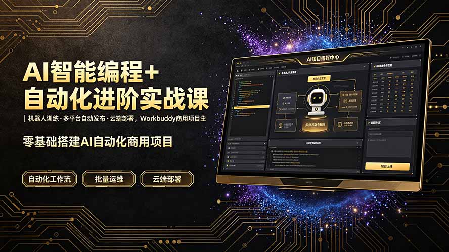 AI智能编程+自动化进阶实战课｜机器人训练·多平台自动发布·云端部署，Workbuddy商用项目全流程教学-爱搭资源网