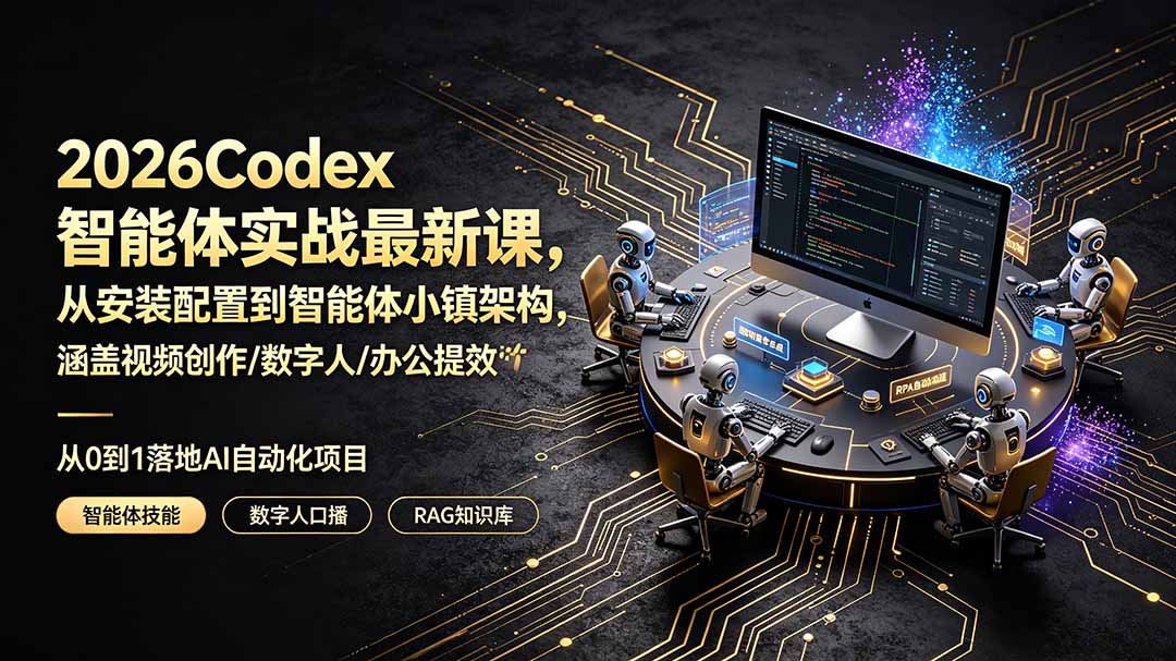 2026Codex智能体实战最新课，从安装配置到智能体小镇架构，涵盖视频创作/数字人/办公提效全技能-爱搭资源网