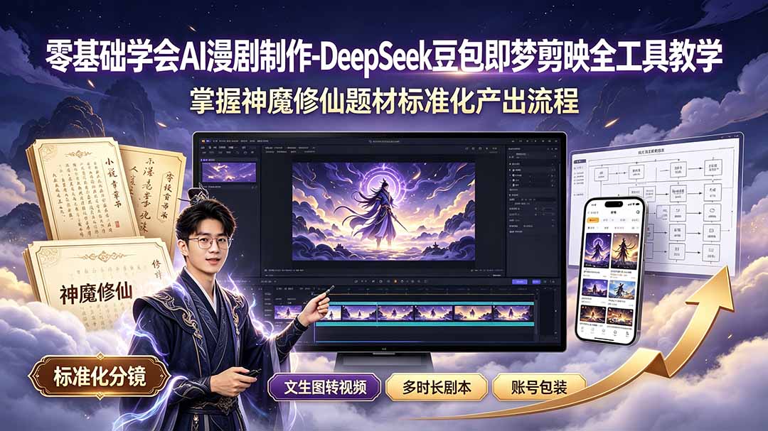 零基础学会AI漫剧制作-DeepSeek豆包即梦剪映全工具教学，掌握神魔修仙题材标准化产出流程-爱搭资源网