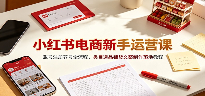小红书电商新手运营课：账号注册养号全流程，类目选品铺货文案制作落地教程-爱搭资源网