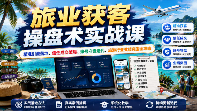 旅业获客操盘术实战课｜精准引流落地、信任成交破局、账号守盘迭代、旅游行业业绩突围全攻略-爱搭资源网