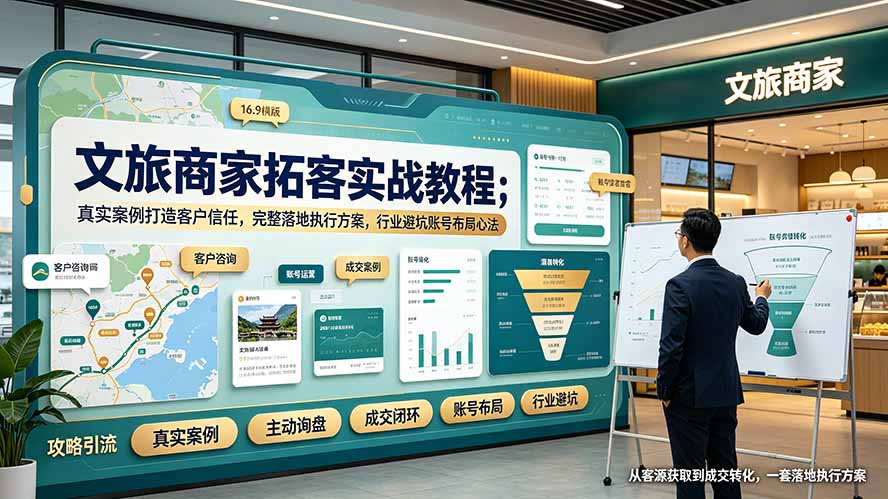 文旅商家拓客实战教程;真实案例打造客户信任,完整落地执行方案,行业避坑账号布局心法-爱搭资源网