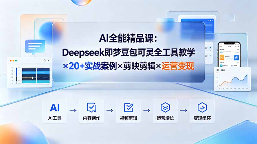 AI全能精品课：Deepseek即梦豆包可灵全工具教学×20+实战案例×剪映剪辑×运营变现-爱搭资源网