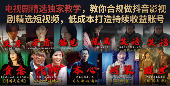 电视剧精选独家教学，教你合规做抖音影视剧精选短视频，低成本打造持续收益账号-爱搭资源网