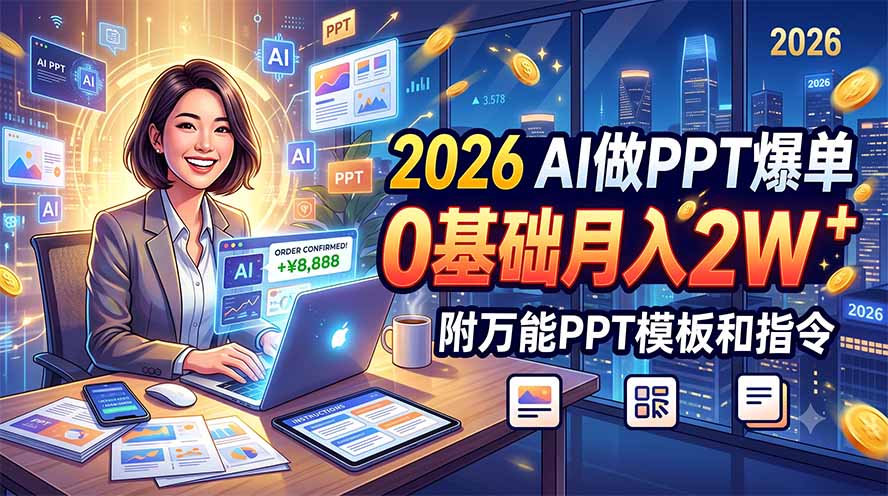 2026 AI做PPT爆单，0基础月入2W，附万能PPT模板和指令-爱搭资源网