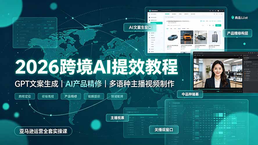 2026跨境AI提效教程·GPT文案生成｜AI产品精修｜多语种主播视频制作，亚马逊运营全套实操课-爱搭资源网