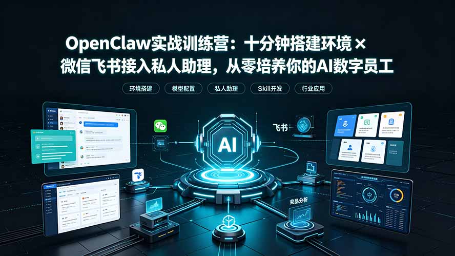 OpenClaw实战特训营：十分钟搭建环境×微信飞书接入私人助理，从零培养你的AI数字员工-爱搭资源网