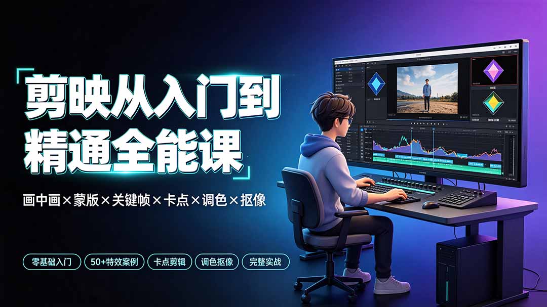 剪映从入门到精通全能课:画中画×蒙版×关键帧×卡点×调色×抠像,一站式掌握剪辑核心技能-爱搭资源网