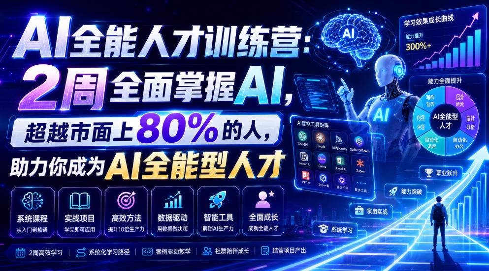 AI全能人才训练营：2周全面掌握AI，超越市面上80%的人，助力你成为AI全能型人才-爱搭资源网