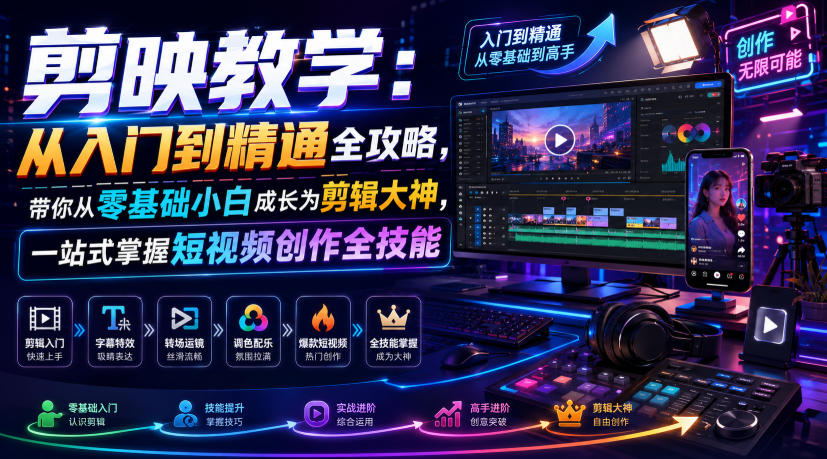剪映教学：从入门到精通全攻略，带你从零基础小白成长为剪辑大神，一站式掌握短视频创作全技能-爱搭资源网