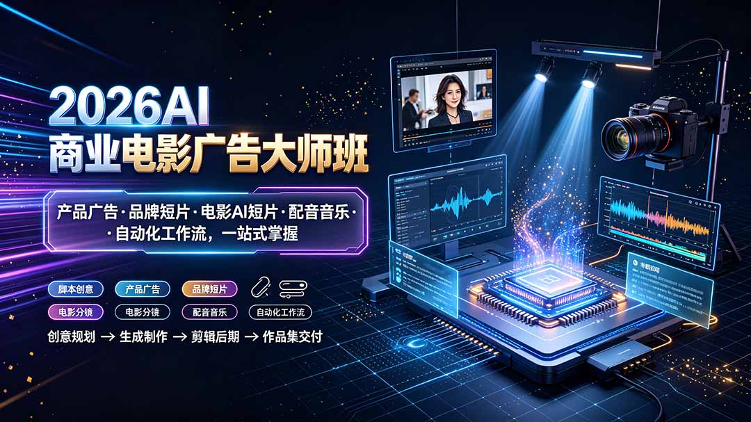 2026AI商业电影广告大师班：产品广告·品牌短片·电影AI短片·配音音乐·自动化工作流，一站式掌握-爱搭资源网