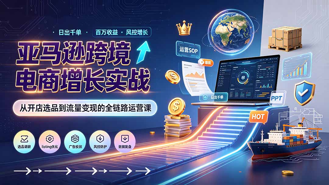 亚马逊0-1孵化特训营8期:从注册风控到稳定日出千单实战,规避审核封店风险,标准化执行流程落地-爱搭资源网