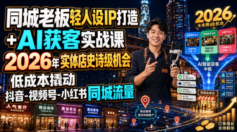 同城老板轻人设IP打造+AI获客实战课，2026年实体店史诗级机会，低成本撬动抖音-视频号-小红书同城流量-爱搭资源网