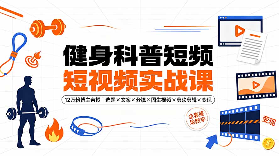 健身科普短视频实战课-12万粉博主亲授｜选题×文案×分镜×图生视频×剪映剪辑×变现，全套落地教学-爱搭资源网