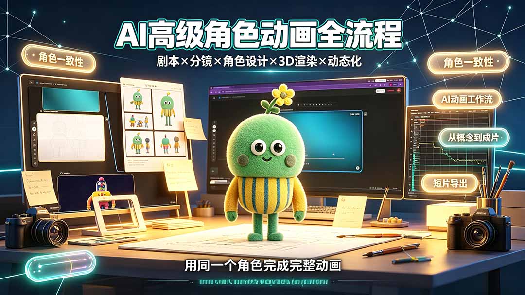 AI高级角色动画全流程：剧本×分镜×角色设计×3D渲染×动态化，从概念到成片一站式教学-爱搭资源网