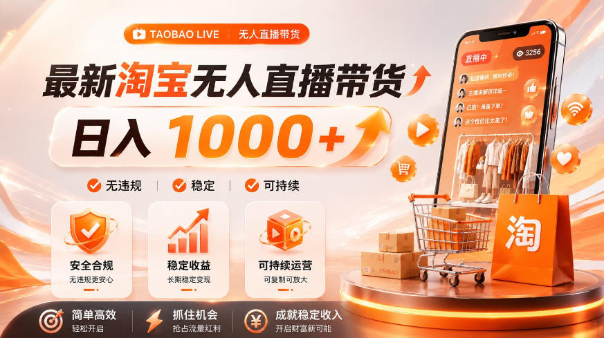 拒绝死工资！淘宝无人直播，让你睡觉都在进账，单设备日入1k+普通人的变现蓝海【揭秘】-爱搭资源网