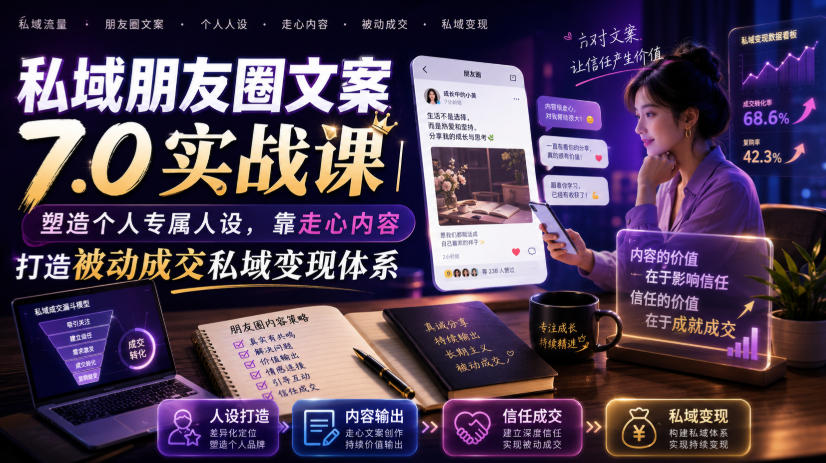 私域朋友圈文案7.0实战课｜塑造个人专属人设，靠走心内容打造被动成交私域变现体系-爱搭资源网