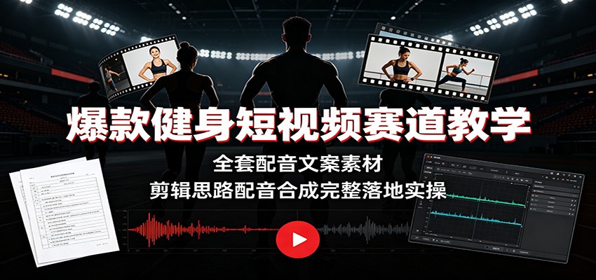 爆款健身短视频赛道教学：全套配音文案素材，剪辑思路配音合成完整落地实操-爱搭资源网