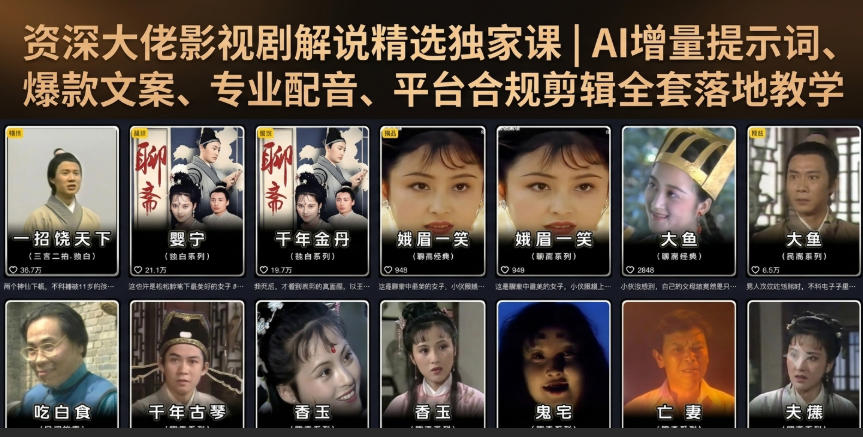 资深大佬影视剧解说精选独家课｜AI增量提示词、爆款文案、专业配音、平台合规剪辑全套落地教学-爱搭资源网
