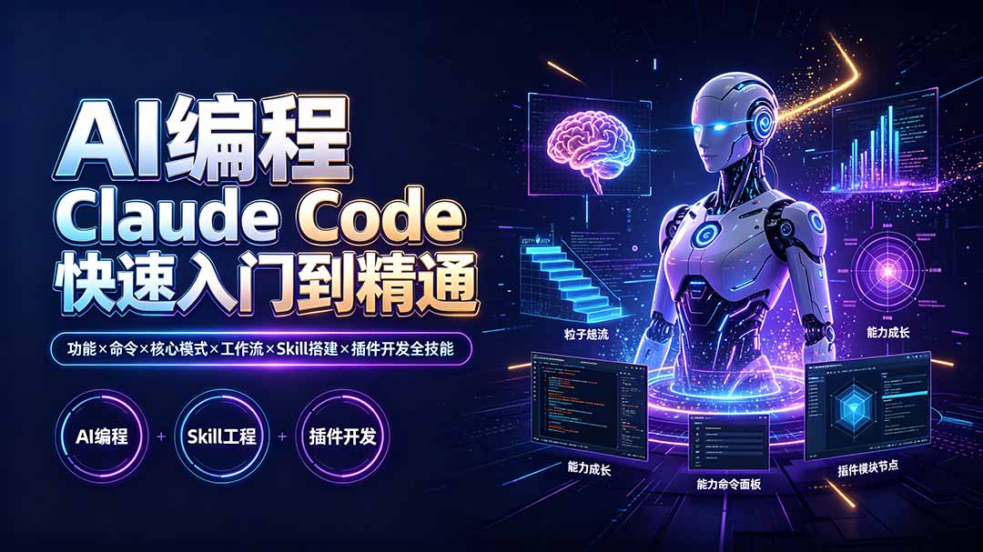 AI编程 Claude Code快速入门到精通：功能×命令×核心模式×工作流×Skill搭建×插件开发全技能-爱搭资源网