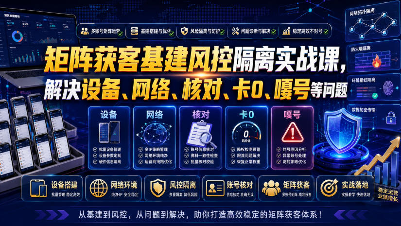 矩阵获客基建风控隔离实战课，解决设备、网络、核对、卡0、嘎号等问题-爱搭资源网