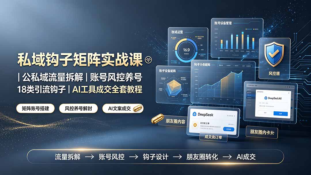 私域钩子矩阵实战课〓公私域流量拆解｜账号风控养号｜18类引流钩子｜AI工具成交全套教程-爱搭资源网