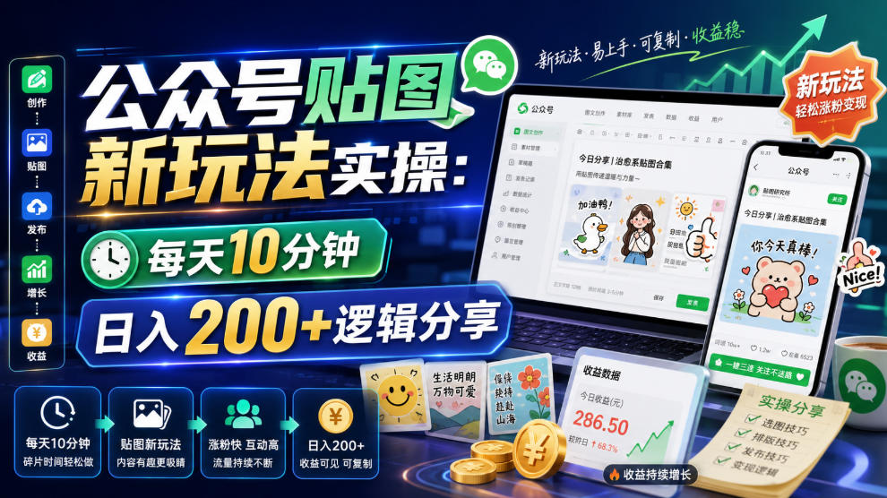 公众号贴图新玩法实操，每天10分钟，日入200+逻辑分享-爱搭资源网