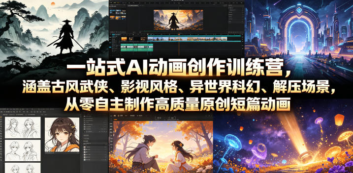 一站式AI动画创作训练营,涵盖古风武侠、影视风格、异世界科幻、解压场景,从零自主制作高质量原创短篇动画(更新)