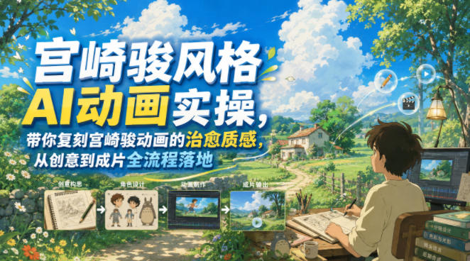 宫崎骏风格AI动画实操，带你复刻宫崎骏动画的治愈质感，从创意到成片全流程落地-爱搭资源网