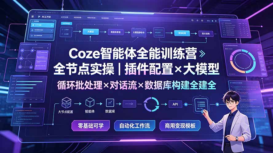 Coze智能体全能训练营：全节点实操｜插件配置×大模型×循环批处理×对话流×数据库构建全教学-爱搭资源网