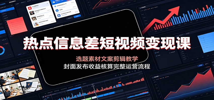 热点信息差短视频变现课：选题素材文案剪辑教学，封面发布收益核算完整运营流程-爱搭资源网