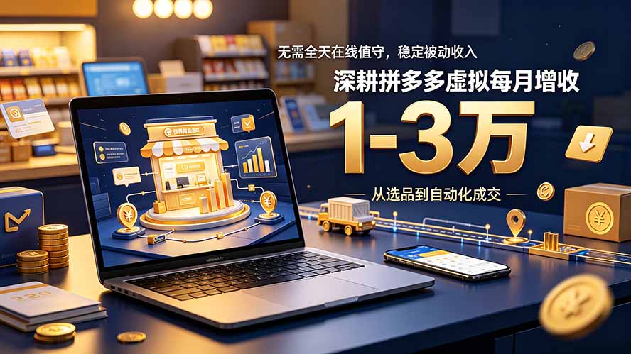 无需全天在线值守，稳定被动收入，深耕拼多多虚拟每月增收 1-3 万-爱搭资源网