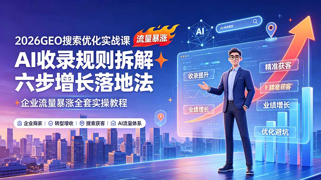 2026GEO搜索优化实战课：AI收录规则拆解｜六步增长落地法｜企业流量暴涨全套实操教程-爱搭资源网