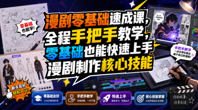 漫剧零基础速成课,全程手把手教学,零基础也能快速上手漫剧制作核心技能-爱搭资源网