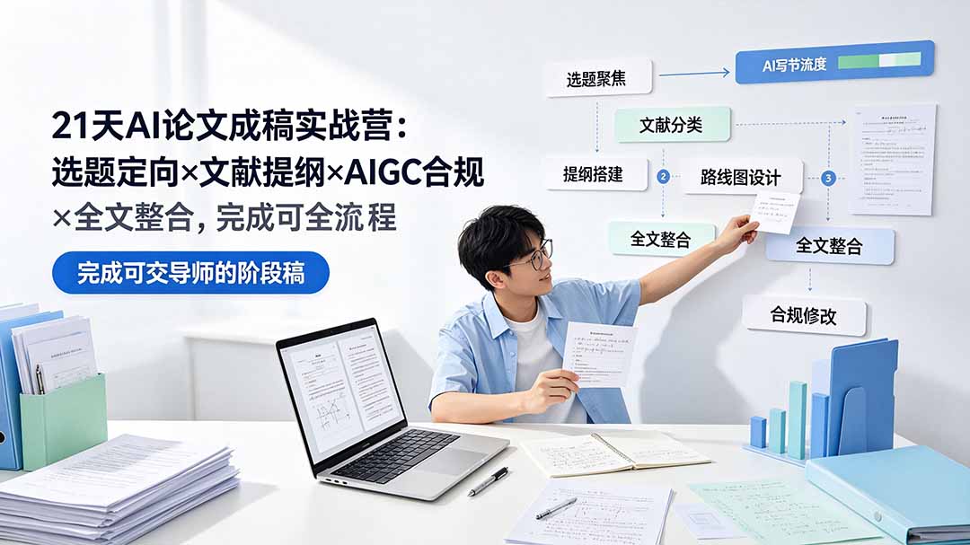 21天AI论文成稿实战营：选题定向×文献提纲×AIGC合规×全文整合，完成可交导师的阶段稿-爱搭资源网