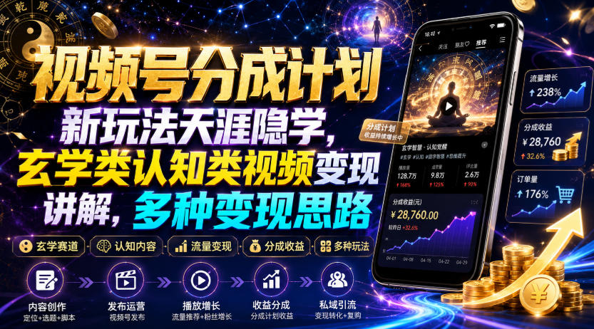 视频号分成计划新玩法天涯隐学，玄学类认知类视频变现讲解，多种变现思路-爱搭资源网