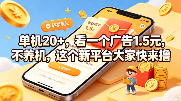 单机20+,看一个广告1.5米,不养机,这个新平台大家快来撸【揭秘】-爱搭资源网