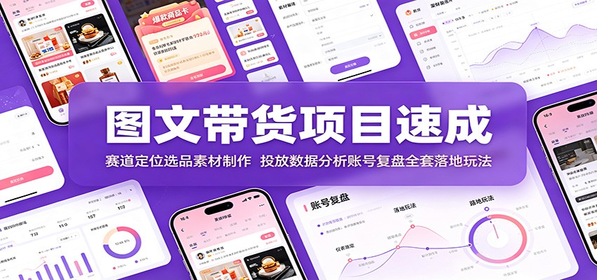图文带货项目速成:赛道定位选品素材制作,投放数据分析账号复盘全套落地玩法-爱搭资源网