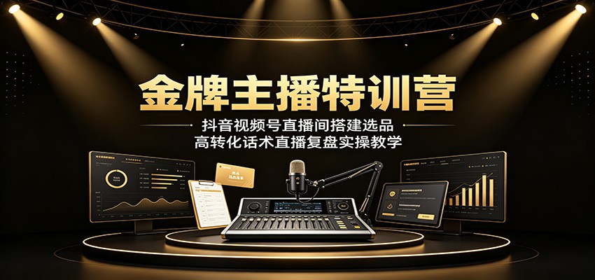 金牌主播特训营:抖音视频号直播间搭建选品,高转化话术直播复盘实操教学-爱搭资源网