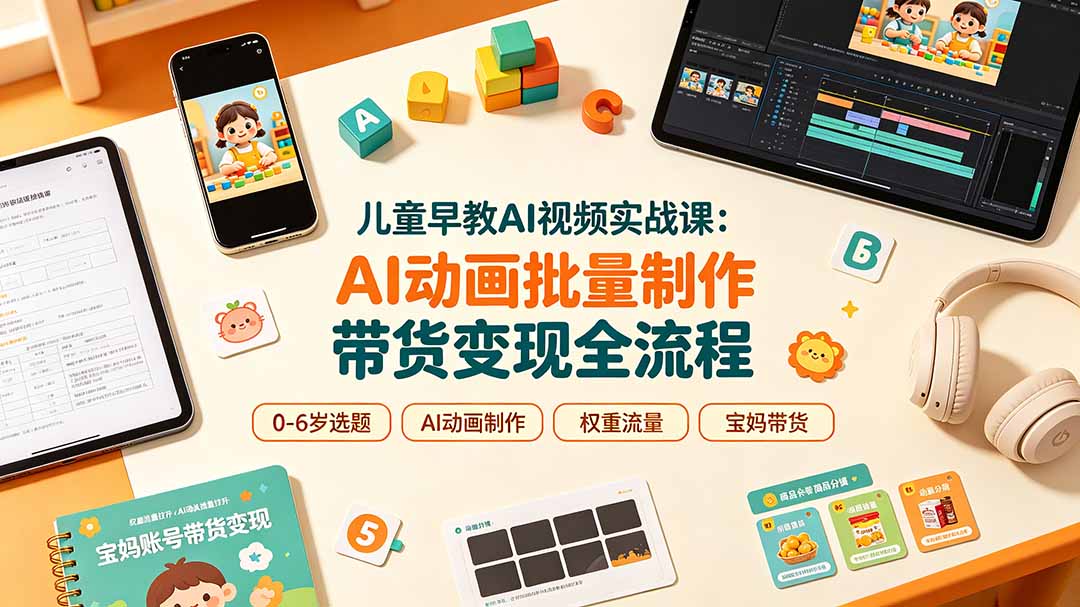 儿童早教AI视频实战课：0-6岁认知选题｜AI动画批量制作｜权重流量拉升｜宝妈账号带货变现全流程-爱搭资源网