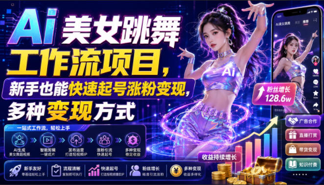 Ai美女跳舞工作流项目，新手也能快速起号涨粉变现，多种变现方式-爱搭资源网