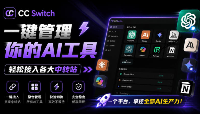 一键给Chatgpt、Codex、Claude接入地第三方中转站，CC Switch统一管理你的AI编程工具工作流-爱搭资源网