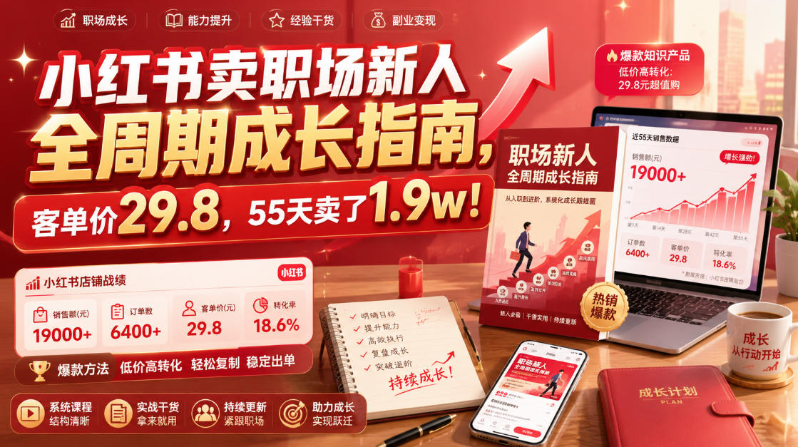 小红书卖职场新人全周期成长指南，客单价29.8，55天卖了1.9w！-爱搭资源网