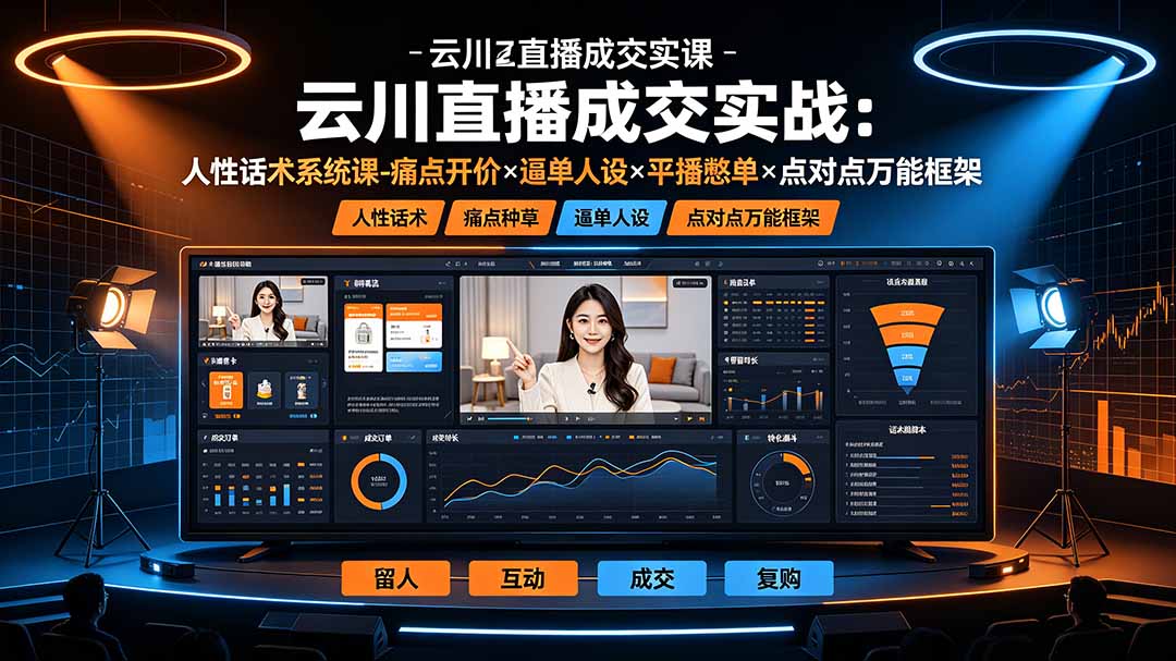 云川直播成交实战:人性话术系统课-痛点种草×塑品开价×逼单人设×平播憋单×点对点万能框架-爱搭资源网