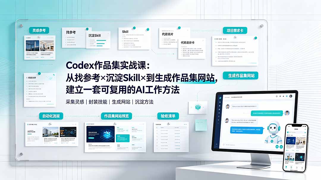 Codex作品集实战课：从找参考×沉淀Skill×到生成作品集网站，建立一套可复用的AI工作方法-爱搭资源网
