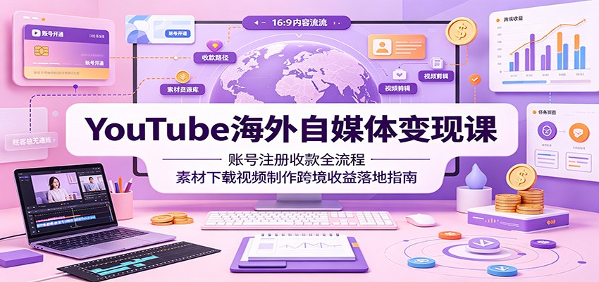 YouTube海外自媒体变现课：账号注册收款全流程，素材下载视频制作跨境收益落地指南-爱搭资源网